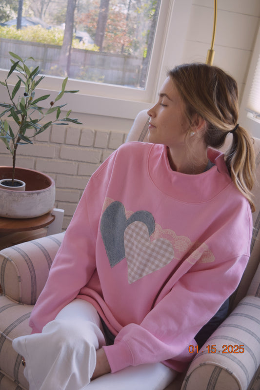 Baby Pink Hearts Mock Neck