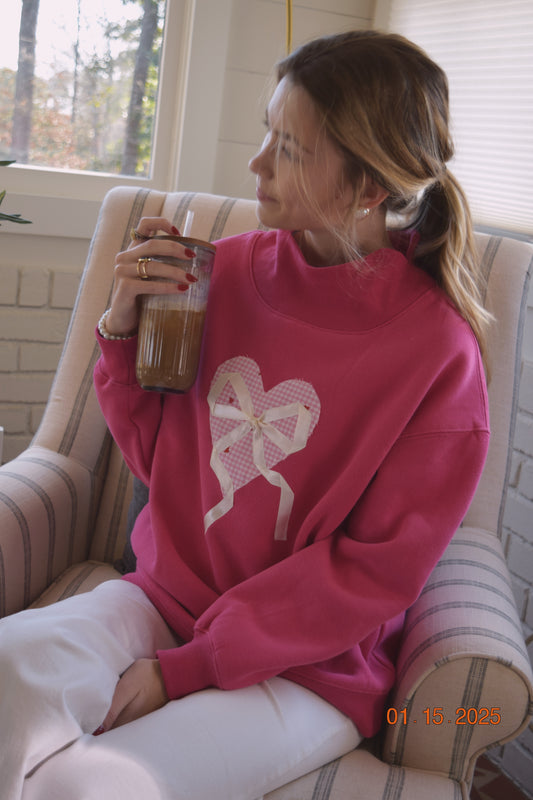 Dark Pink Heart Mock Neck