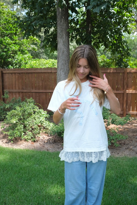 Lace Hem Bow Tee