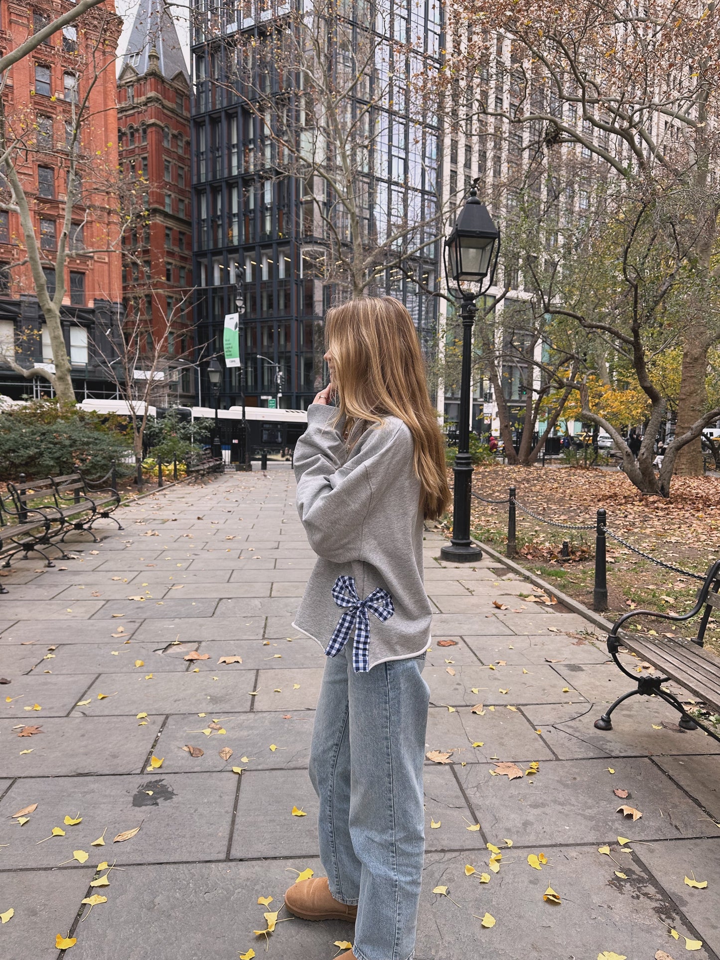 Signature Grey and Navy Side Bow Sweatshirt