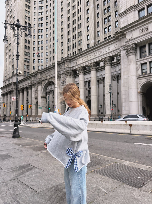 Signature Grey and Navy Side Bow Sweatshirt