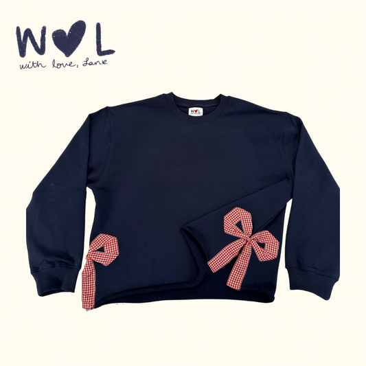 Signature Navy and Red Side Bow Sweatshirt